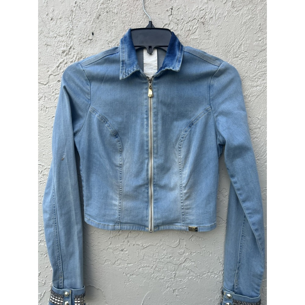 Pit Bull Light Wash Cropped Denim  Rhinestone Studded Back Cutout size 6